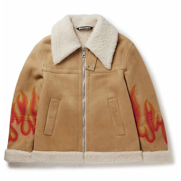  - Palm Angels Flame Accented Suede Shearling Jacket - PA - 11674 - M - Ask Me Wear