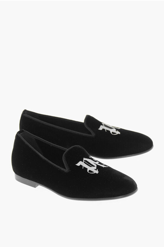 Shoes - Palm Angels Monogram Embroidered Velvet Loafers - 8055167123019 - Ask Me Wear