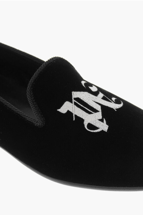 Shoes - Palm Angels Monogram Embroidered Velvet Loafers - 8055167123019 - Ask Me Wear