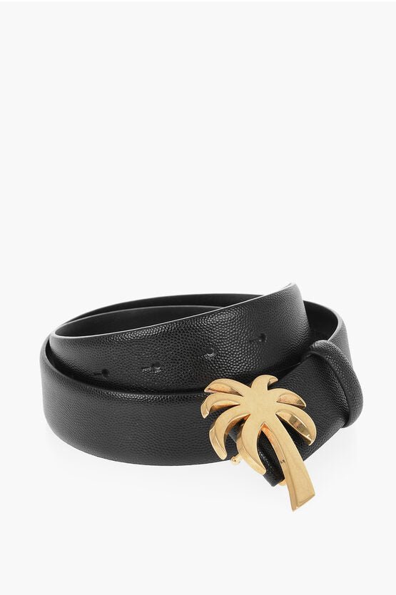 Accessories - Belts - Palm Angels Saffiano Leather Belt with Golden - Effect Buckle 35mm - 8055167155270 - Ask Me Wear