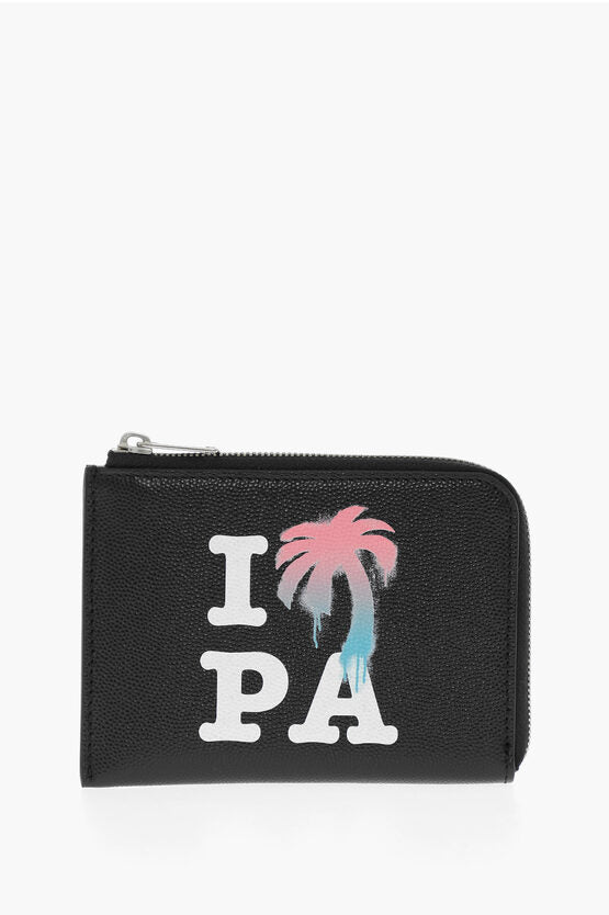 Accessories - Wallets & Card Holders - Palm Angels Saffiano Leather I LOVE PA Card Holder with Zip Closure - 8052788990624 - Ask Me Wear