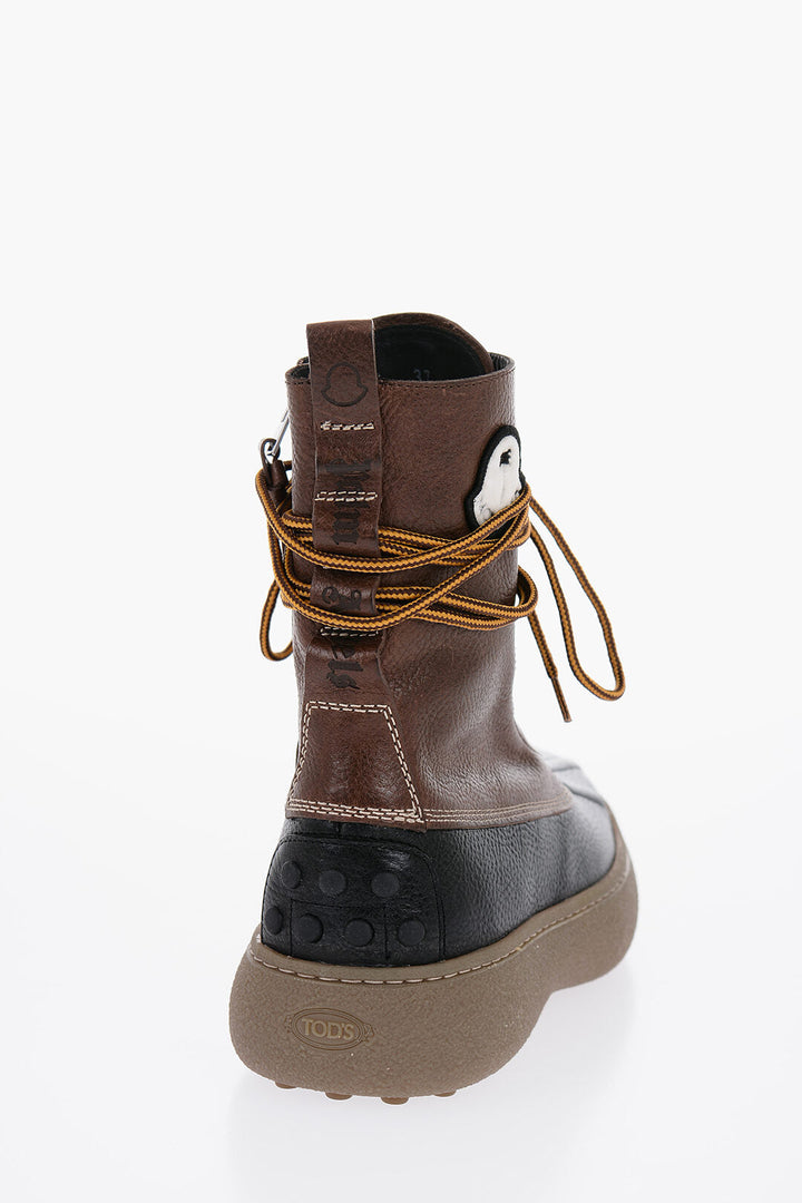 Tod's PALM ANGELS X MONCLER Two-Tone textured Leather Combat Boots