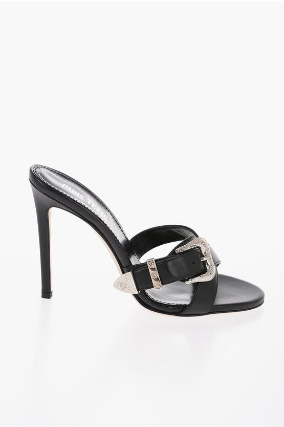 Shoes - Paris Texas Leather REGINA Mules with Silver - Tone Buckle Heel 11cm - 000265874693 - Ask Me Wear