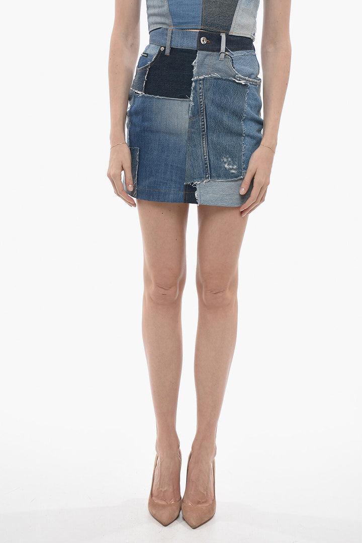 Dolce & Gabbana Patchwork Denim Miniskirt with Belt Loops