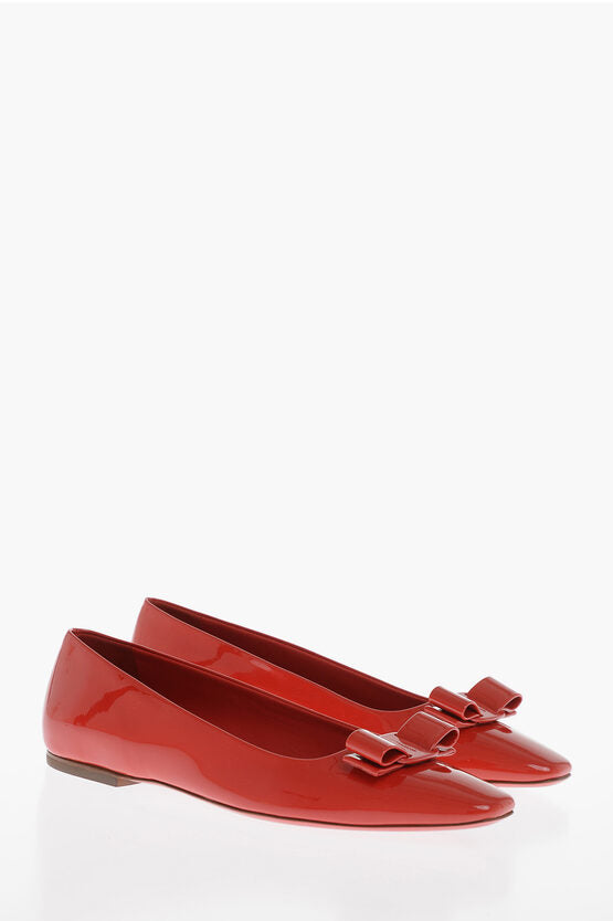 Salvatore Ferragamo Patent Leather ANZ Ballet Flats with Front Bow