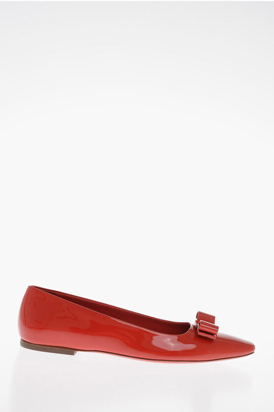 Salvatore Ferragamo Patent Leather ANZ Ballet Flats with Front Bow