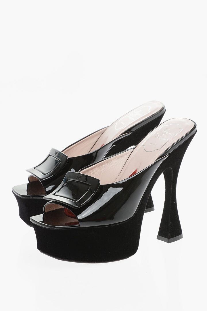 Roger Vivier Patent Leather Mules with Velvet Covering Heel 14cm