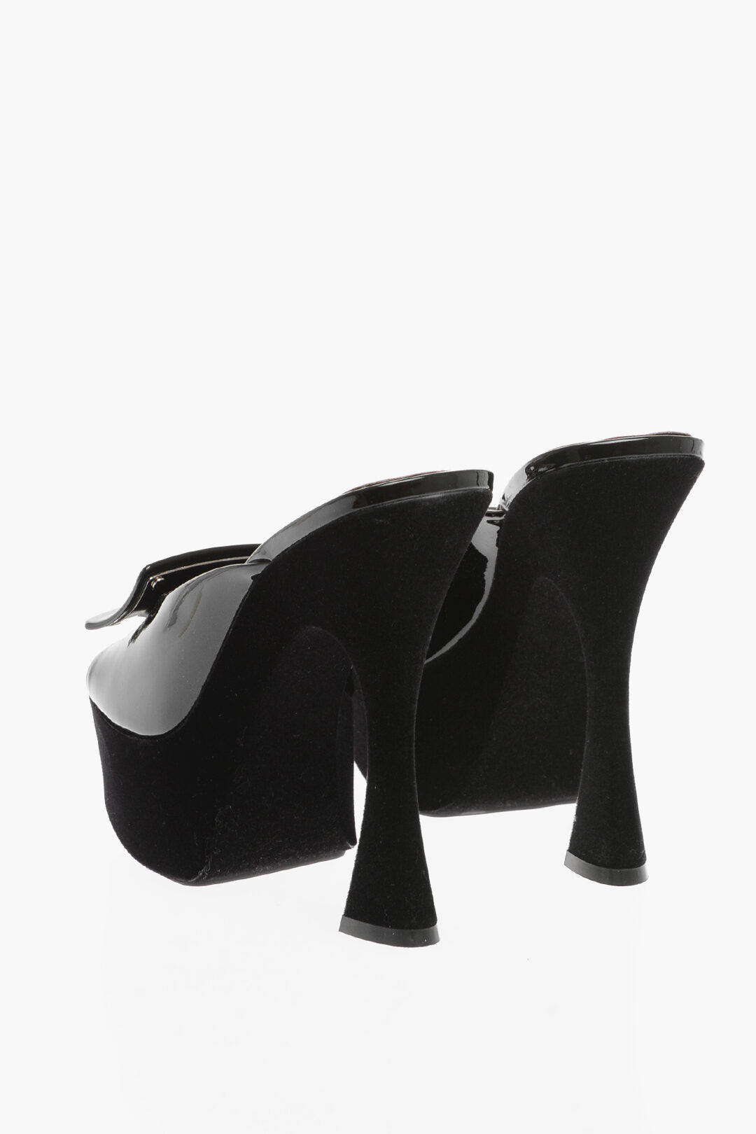 Roger Vivier Patent Leather Mules with Velvet Covering Heel 14cm