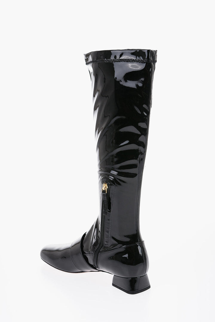 Roger Vivier Patent Leather Stretchy High Boots with Buckle 3cm