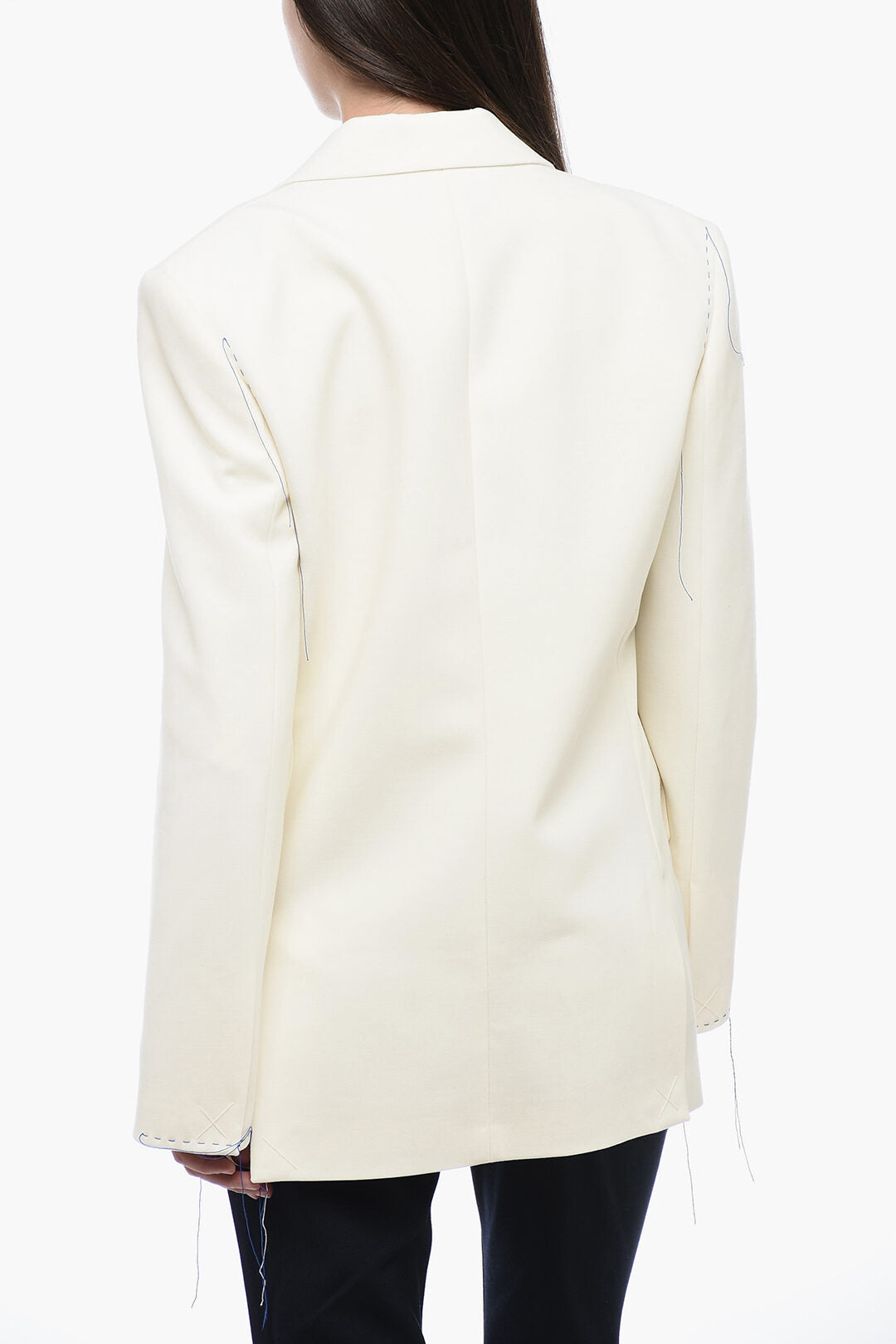 Off-White Peak Lapel Blazer with Stitching Detail