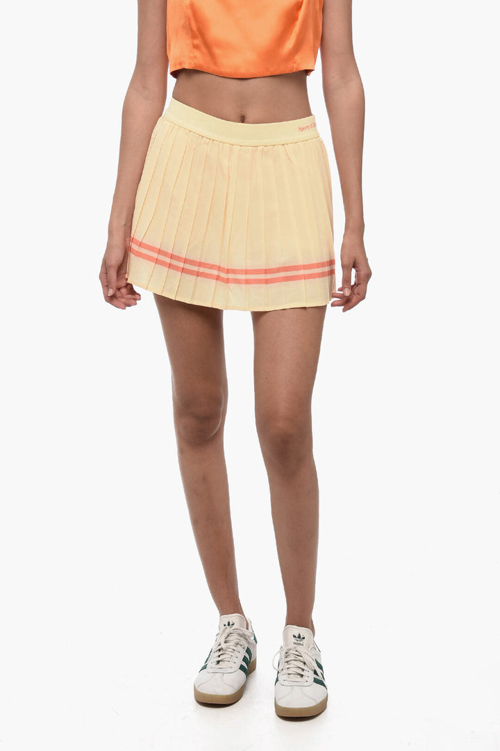 Sporty & Rich Pleated Mini Skirt with Logoed Elastic Band