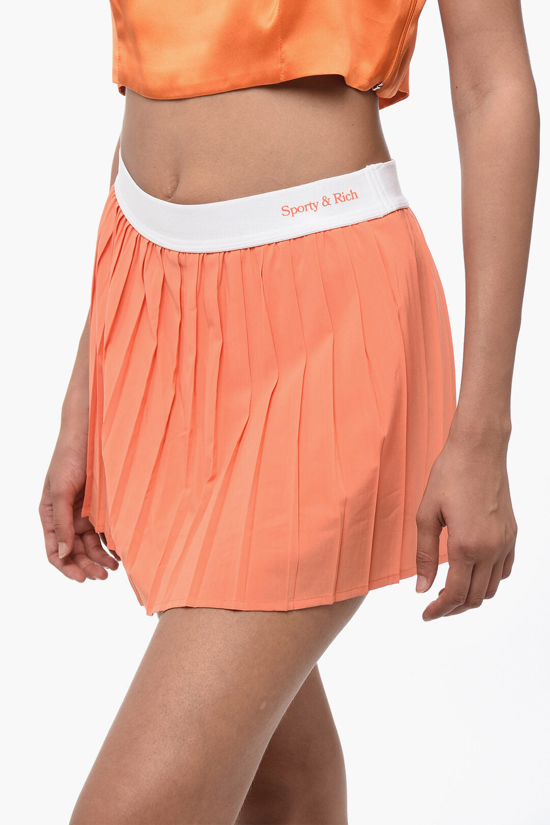 Sporty & Rich Pleated Mini Skirt with Logoed Elastic Band