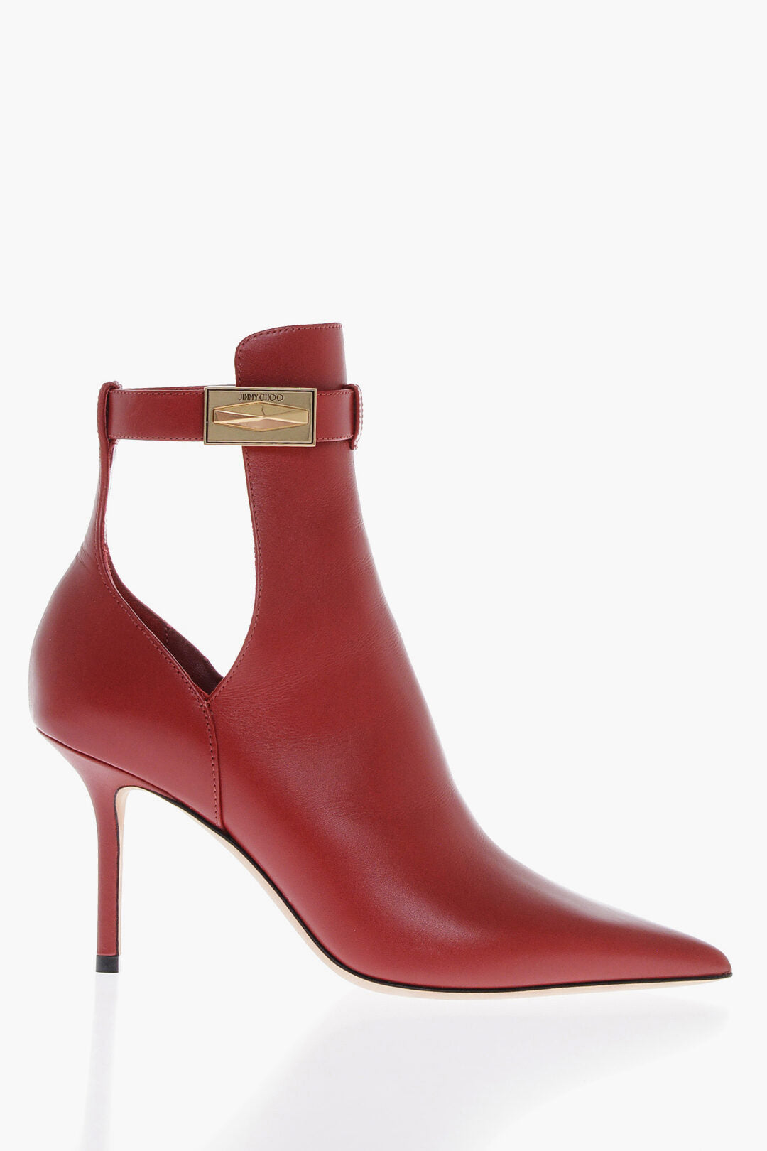 Jimmy Choo Pointed Leather Booties With Cutouts Heel 9 cm