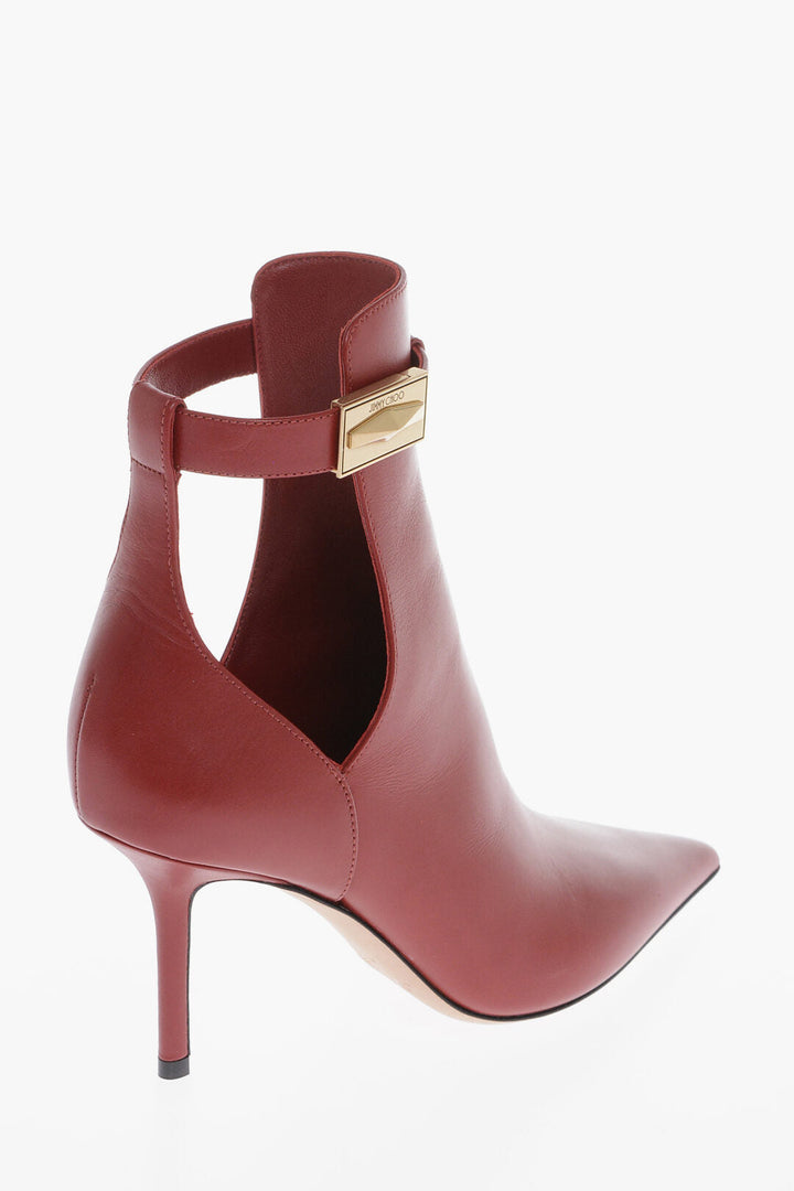 Jimmy Choo Pointed Leather Booties With Cutouts Heel 9 cm