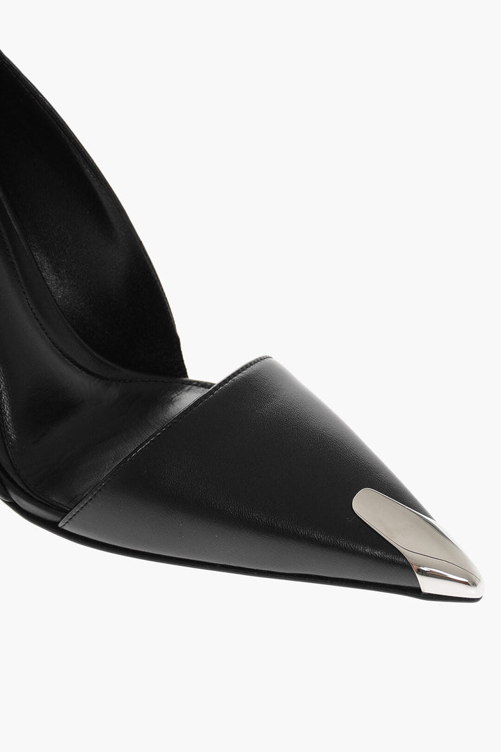 Alexander McQueen Pointed Leather Pumps With Metallic Detail Heel 9 cm