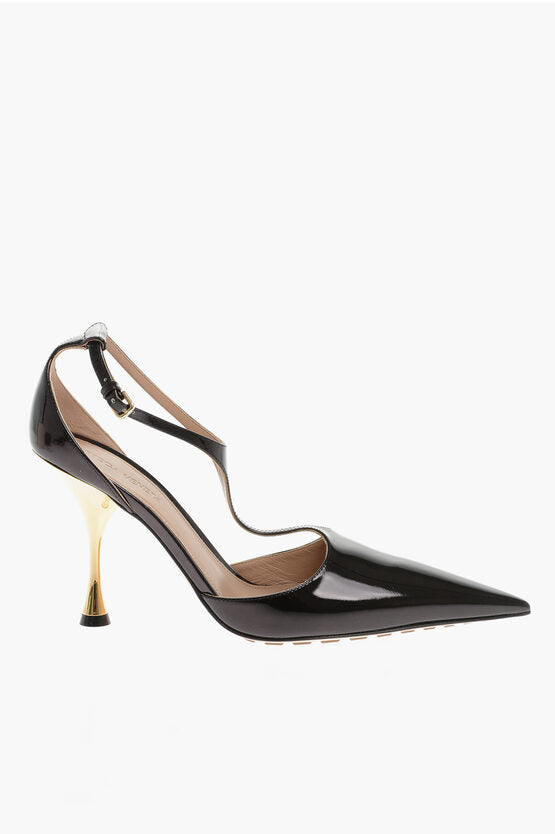 Bottega Veneta Pointed Patent Leather Pumps With Strap 10 cm