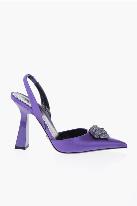 Versace Pointed Satin Pumps With Jewel Detail 11 cm