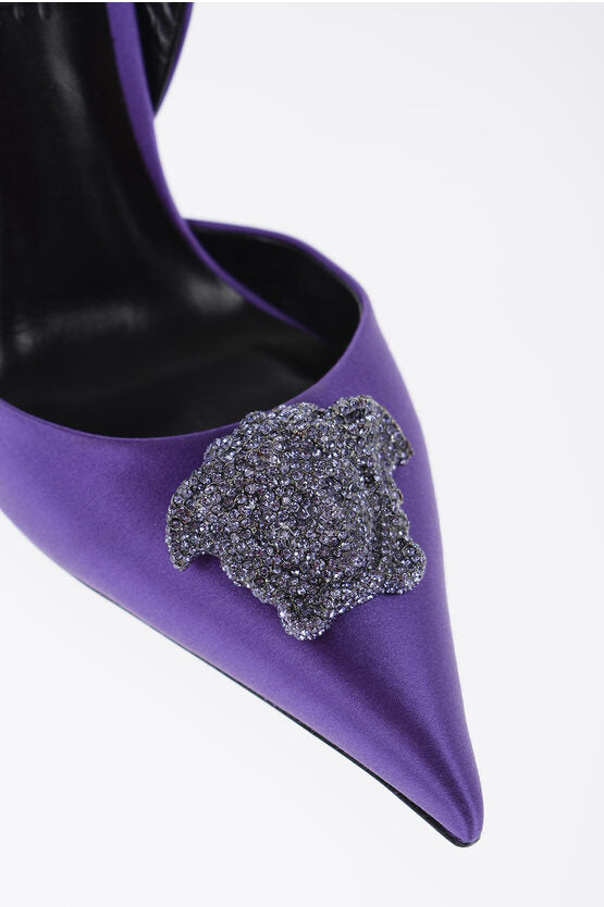 Versace Pointed Satin Pumps With Jewel Detail 11 cm