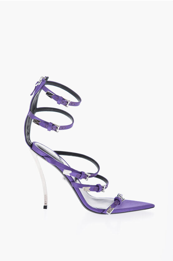 Versace Pointed Satin Pumps With Jewel Detail 11 cm