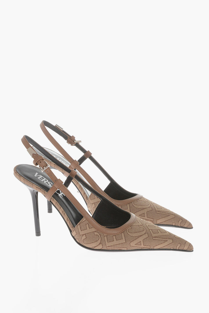 Versace Pointed Slingback Sandals With jacquard Allover Logo