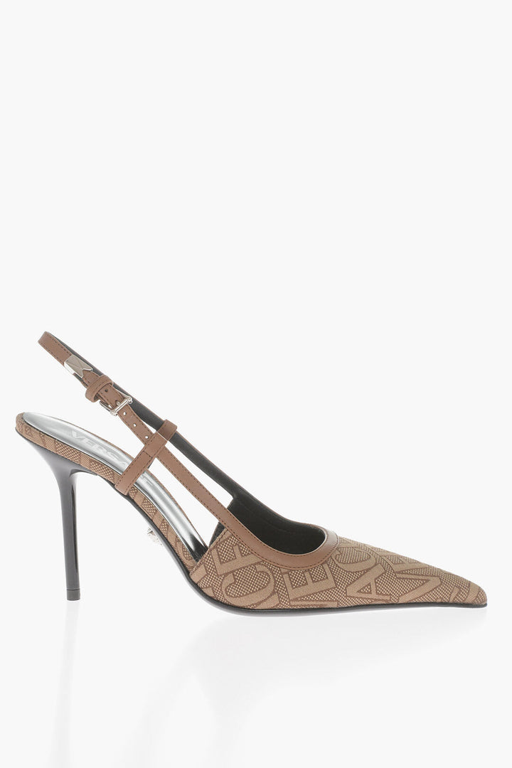 Versace Pointed Slingback Sandals With jacquard Allover Logo