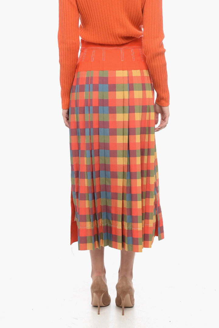 Tory Burch Popeline Check Motif Skirt with Plitted Detail