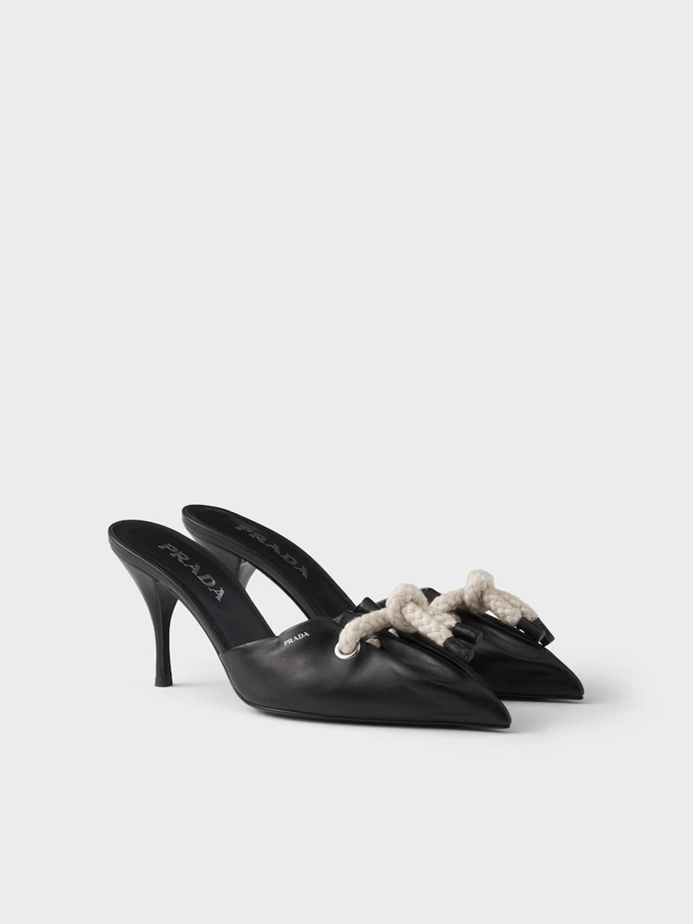 Prada - Prada Black Nappa Leather Rope Detail Sandals - 1I969N_038_F0X2Z_F_D085_35 - Ask Me Wear