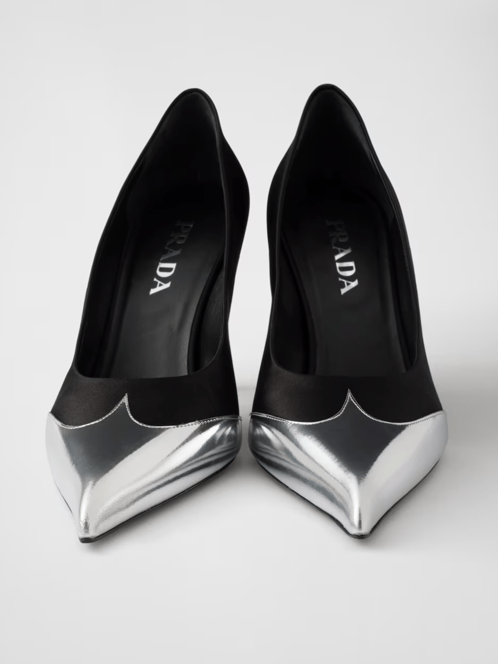 Prada - Prada Black Satin And Metallic Silver Leather Pumps - 1I968N_049_F0002_F_A085_40 - Ask Me Wear
