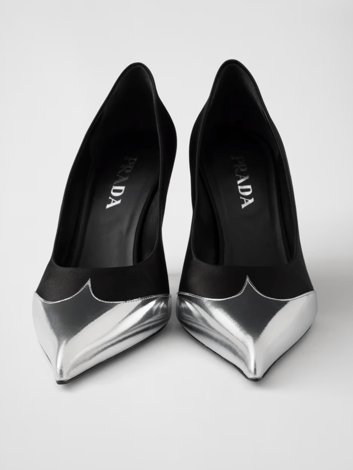 Prada - Prada Black Satin And Metallic Silver Leather Pumps - 1I968N_049_F0002_F_A085_40 - Ask Me Wear