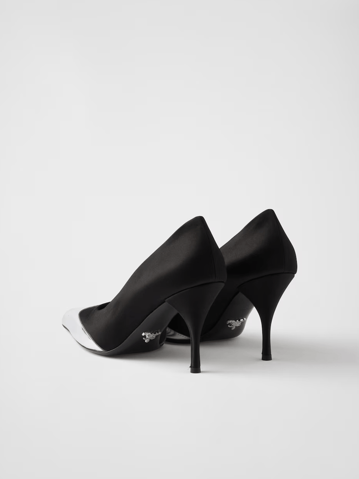 Prada - Prada Black Satin And Metallic Silver Leather Pumps - 1I968N_049_F0002_F_A085_40 - Ask Me Wear