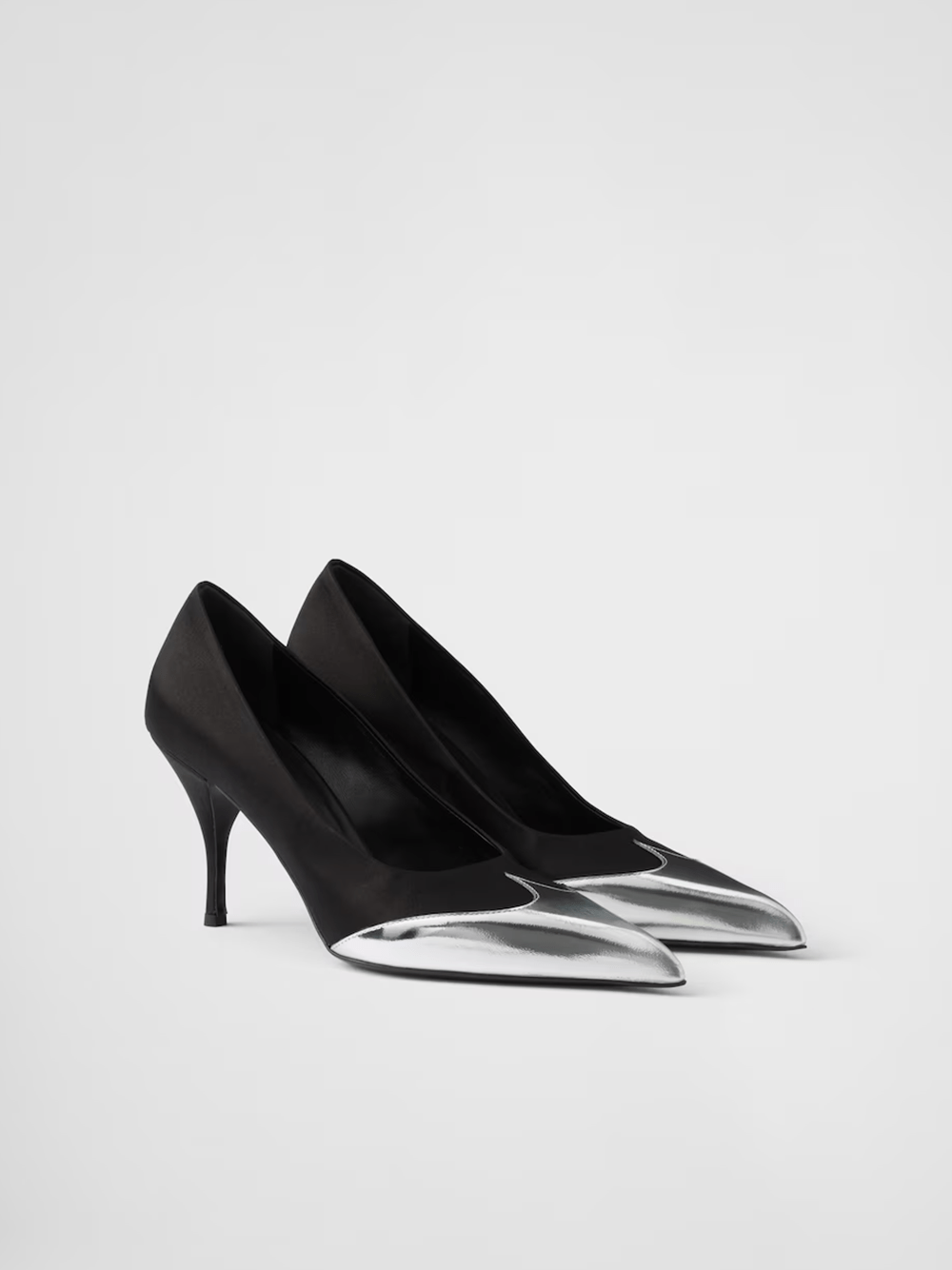 Prada - Prada Black Satin And Metallic Silver Leather Pumps - 1I968N_049_F0002_F_A085_40 - Ask Me Wear
