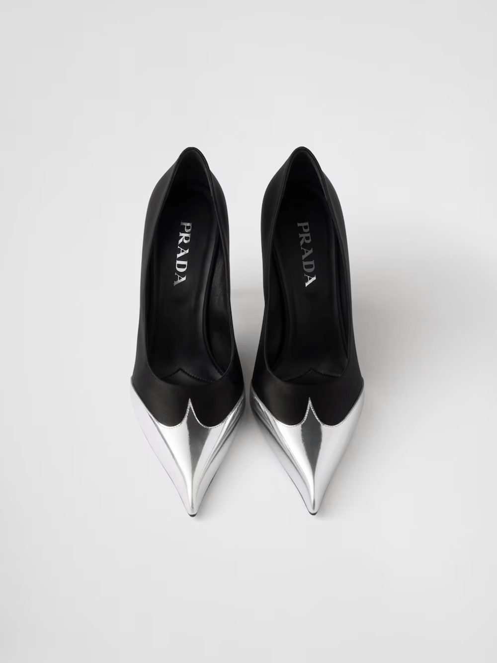 Prada - Prada Black Satin And Metallic Silver Leather Pumps - 1I968N_049_F0002_F_A085_40 - Ask Me Wear
