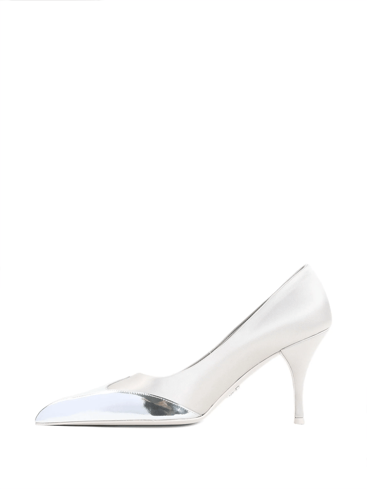 Prada - Prada Satin And Metallic Silver Leather Pumps - 1I968N_049_F0D32 - Ask Me Wear