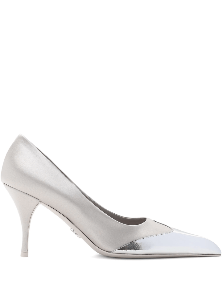 Prada - Prada Satin And Metallic Silver Leather Pumps - 1I968N_049_F0D32 - Ask Me Wear