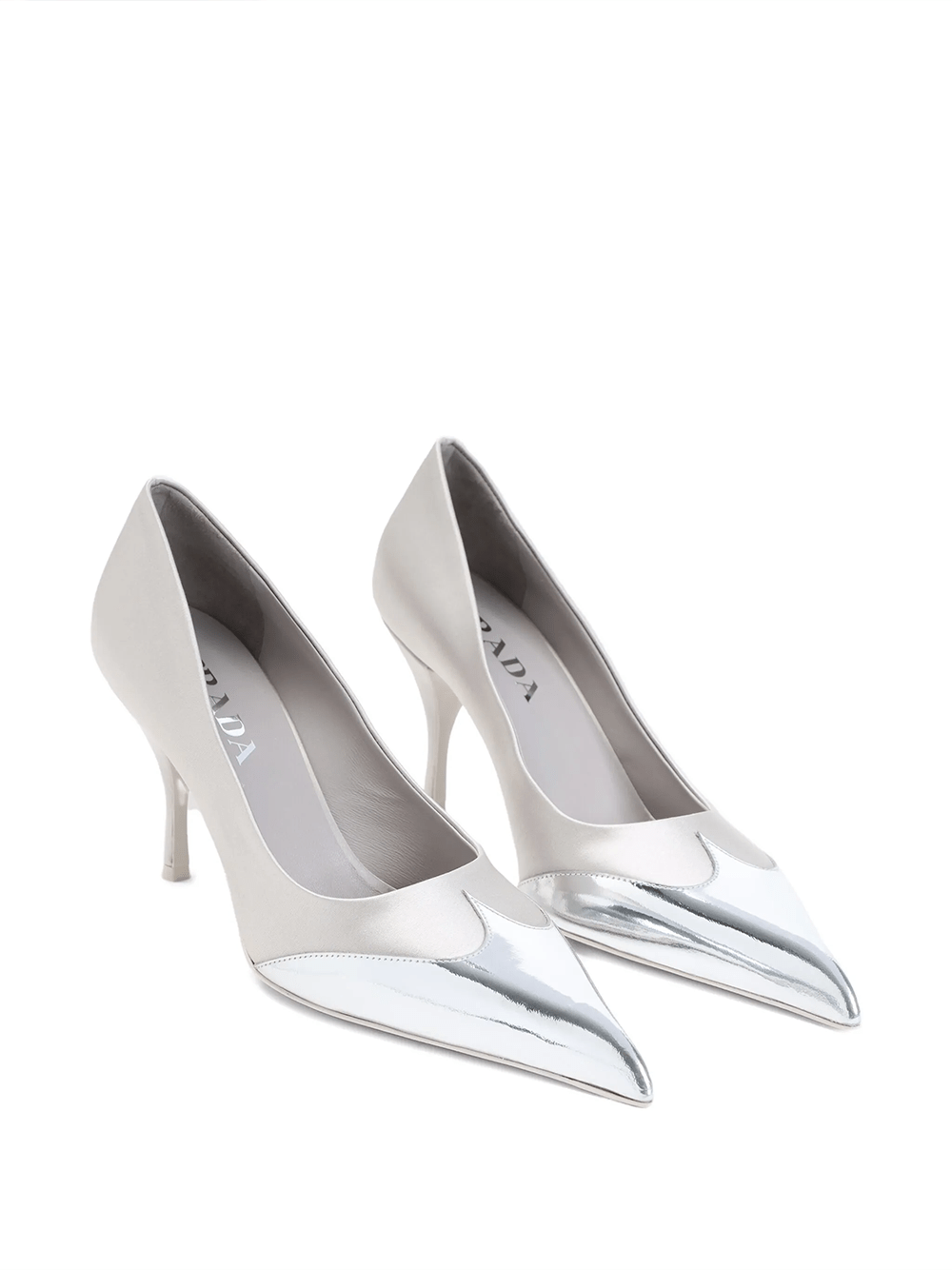 Prada - Prada Satin And Metallic Silver Leather Pumps - 1I968N_049_F0D32 - Ask Me Wear