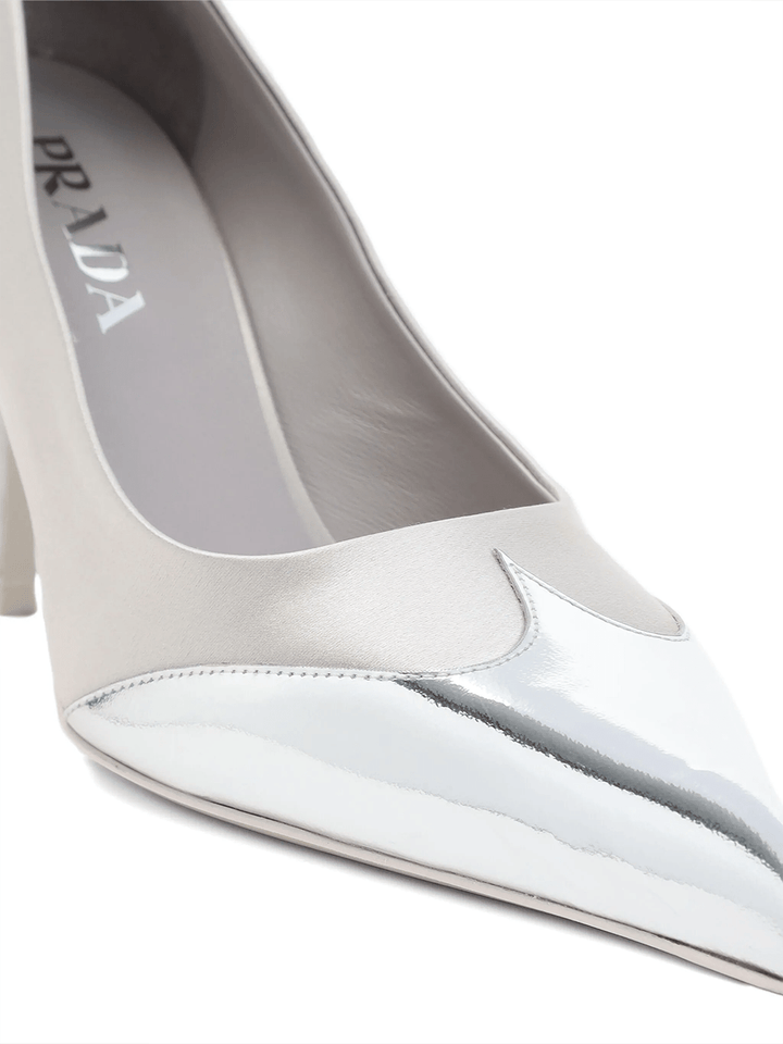 Prada - Prada Satin And Metallic Silver Leather Pumps - 1I968N_049_F0D32 - Ask Me Wear