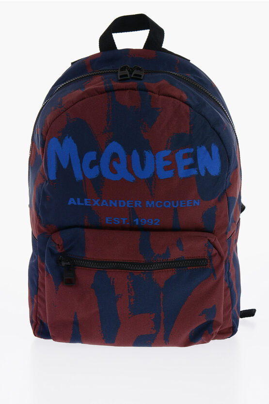 Alexander McQueen Printed Fabric Backpack with Contrasting Logo