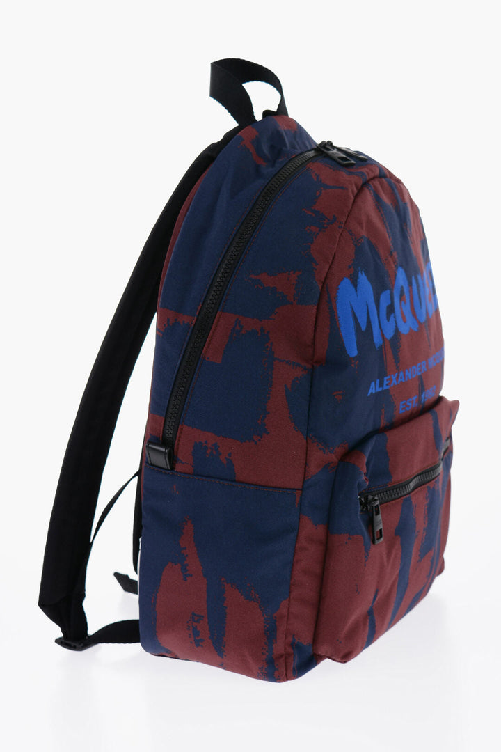 Alexander McQueen Printed Fabric Backpack with Contrasting Logo