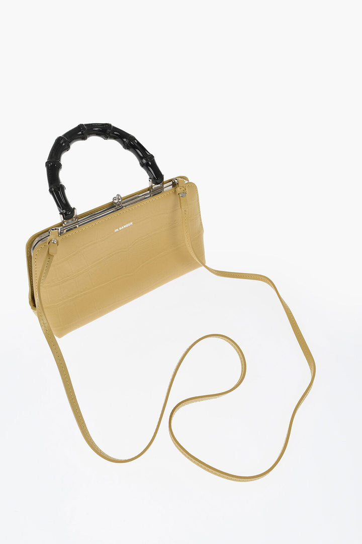Jil Sander Printed Leather GOJI Handbag with Bamboo Handle