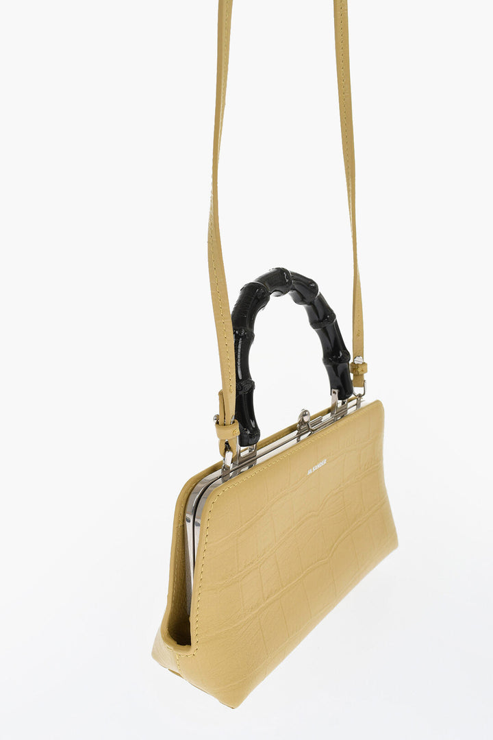 Jil Sander Printed Leather GOJI Handbag with Bamboo Handle
