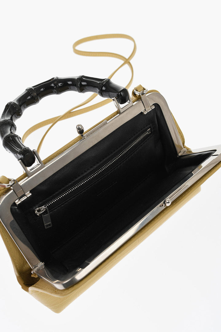 Jil Sander Printed Leather GOJI Handbag with Bamboo Handle