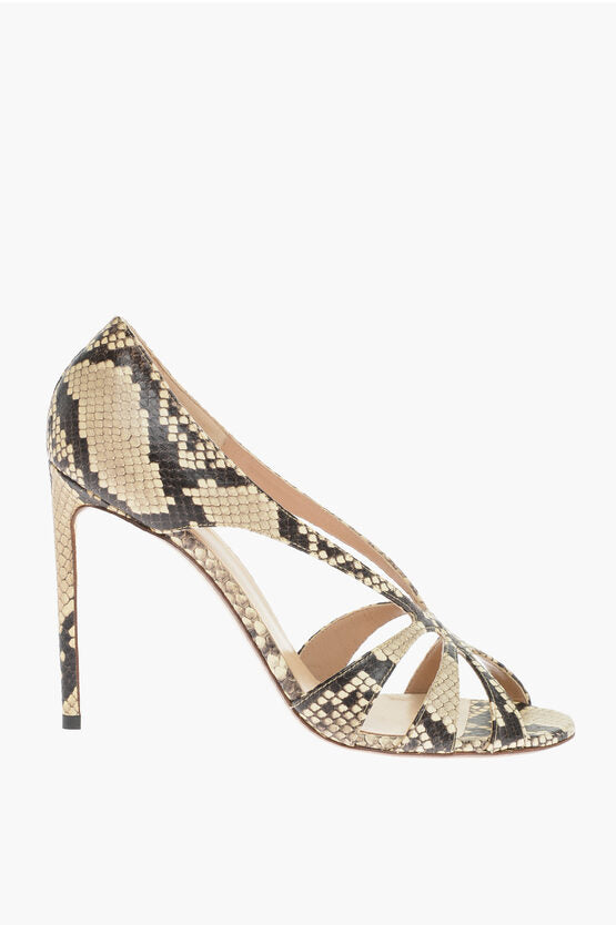 Francesco Russo Python Effect Leather Sandals with Stiletto Heel 11cm