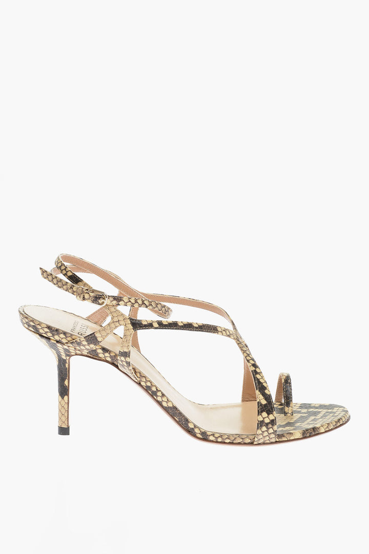 Francesco Russo Python Effect Leather Thong Ankle-Strap Sandals Heel 9cm