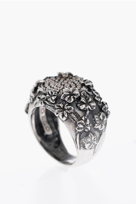 Rings - Quinto Ego Silver PAVE' FLOREALE Ring with Zircons 14 Rings - GC120231100136 - Ask Me Wear