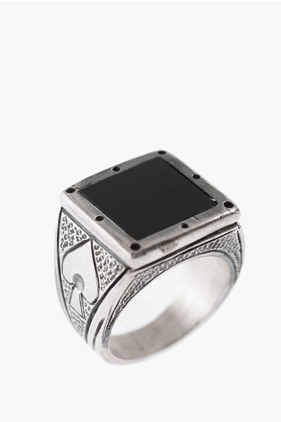 Rings - Quinto Ego Silver PiCCHE Ring with Engravings and Center Stone - 9900059379007 - Ask Me Wear