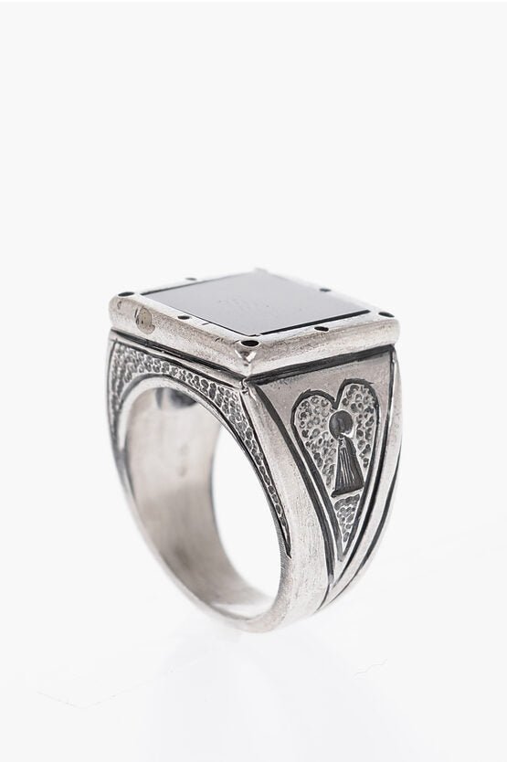 Rings - Quinto Ego Silver PiCCHE Ring with Engravings and Center Stone - 9900059379007 - Ask Me Wear