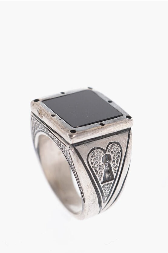 Rings - Quinto Ego Silver PiCCHE Ring with Engravings and Center Stone - 9900059379007 - Ask Me Wear