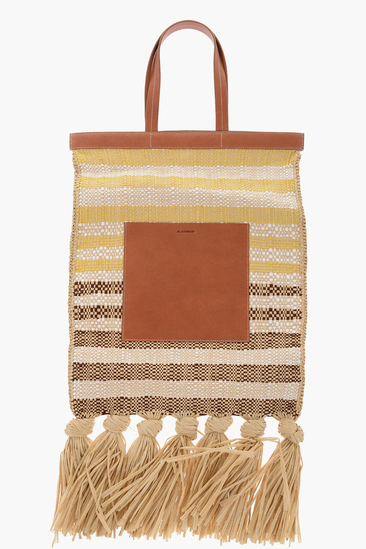 Jil Sander Raffia SUNFLOWER Tote Bag With Leather Details