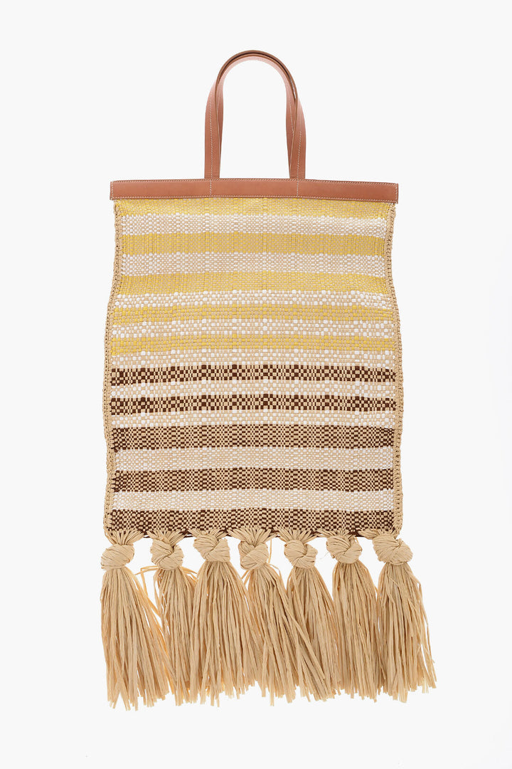 Jil Sander Raffia SUNFLOWER Tote Bag With Leather Details