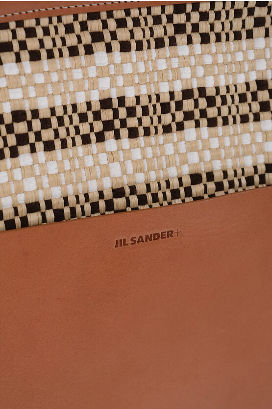 Jil Sander 皮革细节拉菲草手提包